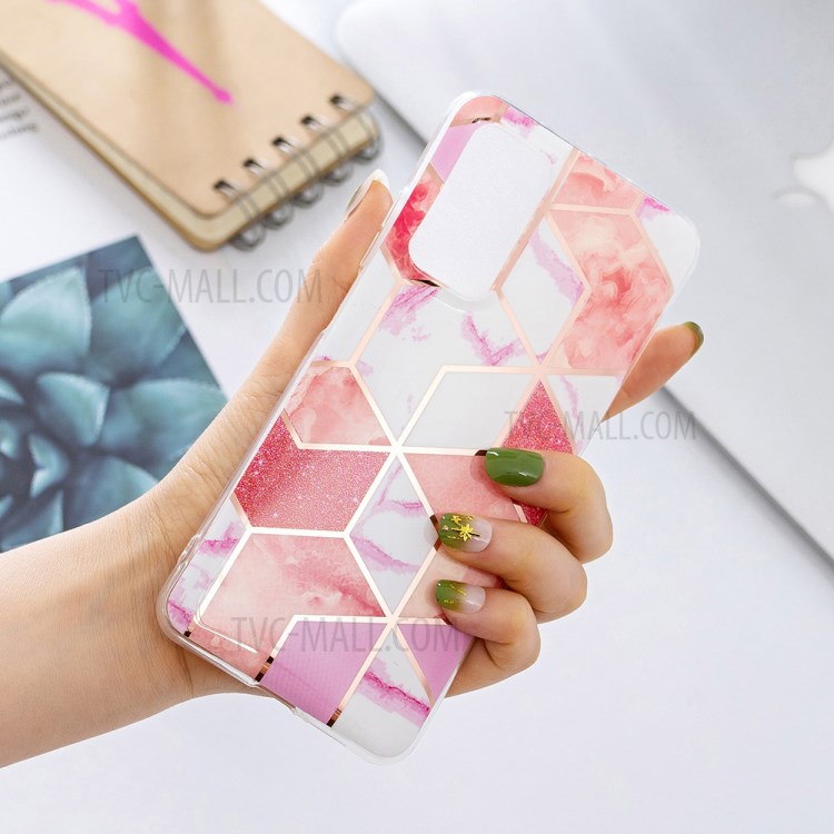 Marble Pattern Splicing Phone Cover Electroplating IMD Protector Case for Samsung Galaxy A32 4G (EU Version) - Rose Glitter Squins-4