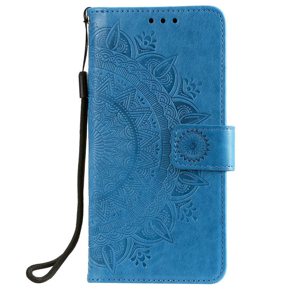 Imprinted Mandala Flower Wallet Leather Case for Samsung Galaxy S21 FE - Blue-2