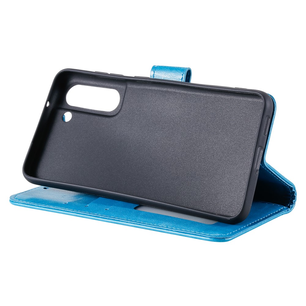 Imprinted Mandala Flower Wallet Leather Case for Samsung Galaxy S21 FE - Blue-5