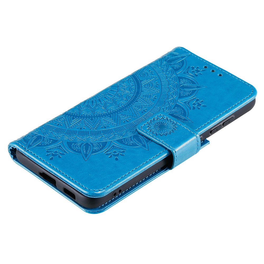 Imprinted Mandala Flower Wallet Leather Case for Samsung Galaxy S21 FE - Blue-6