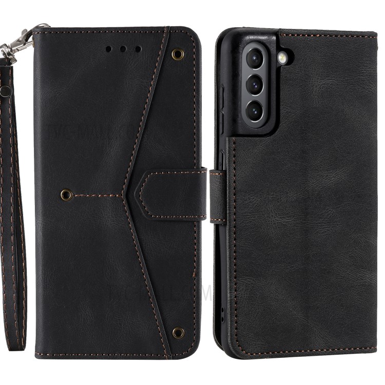 Splicing Stitching Skin-touch PU Leather Case Stand Protector Cover for Samsung Galaxy S21 FE - Black-1