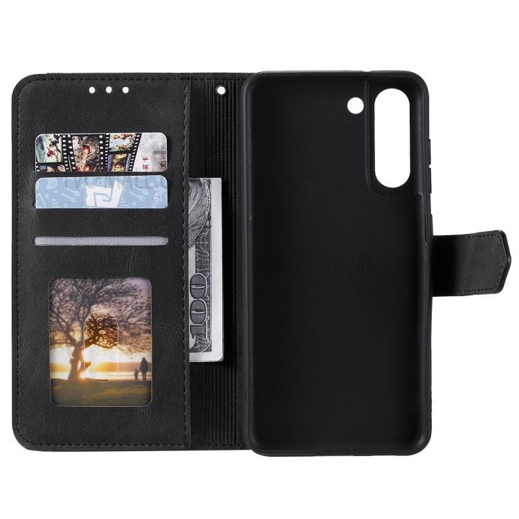 Splicing Stitching Skin-touch PU Leather Case Stand Protector Cover for Samsung Galaxy S21 FE - Black-3