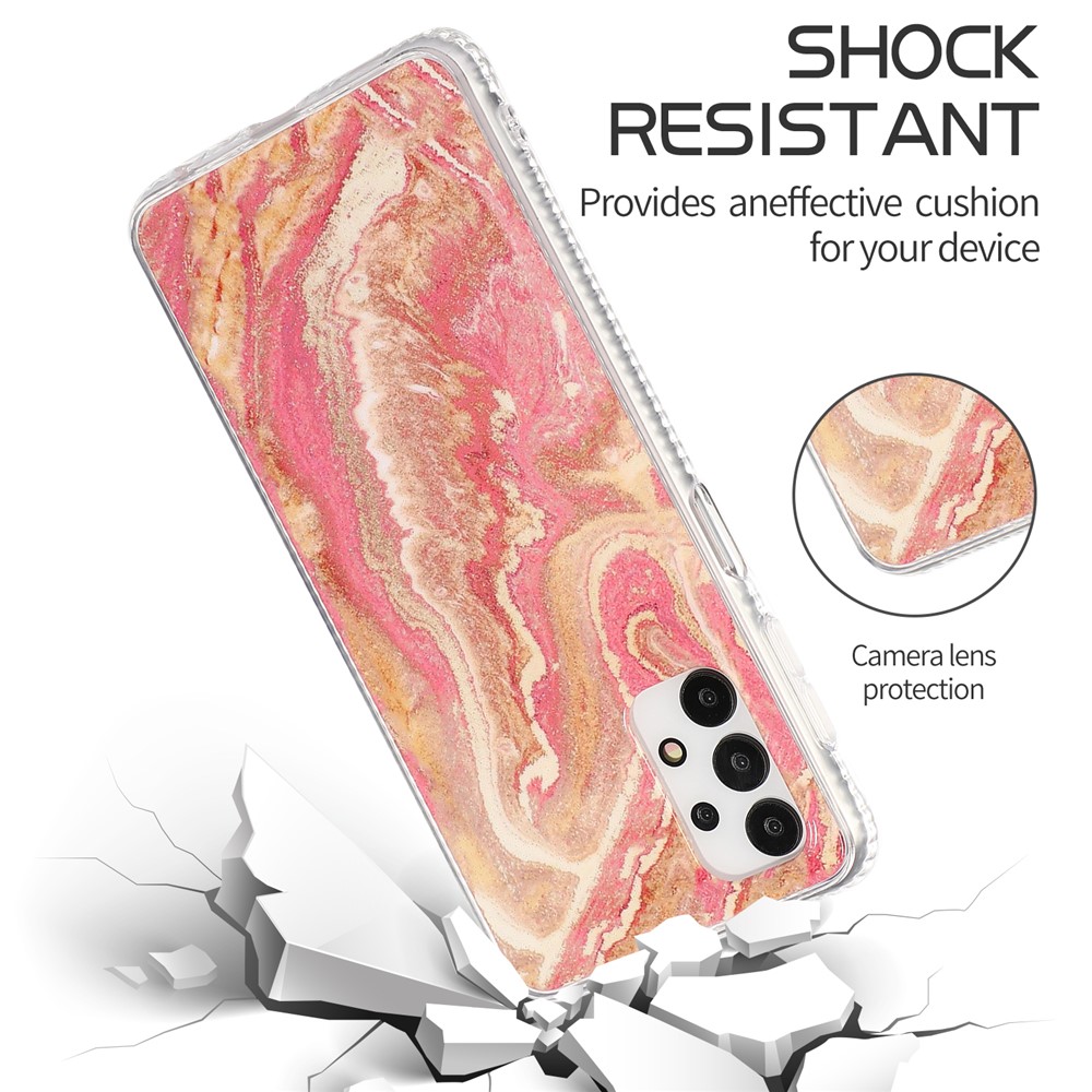 For Samsung Galaxy A32 5G Well-Protected Glittering Marble Pattern Hybrid Back Shell - Pink-4
