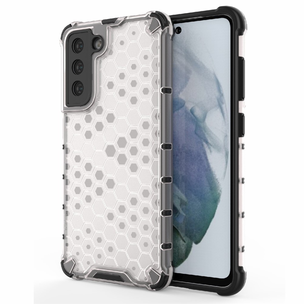 Honeycomb Pattern TPU + PC Hybrid Case Mobile Phone Protector for Samsung Galaxy S21 FE - White-1