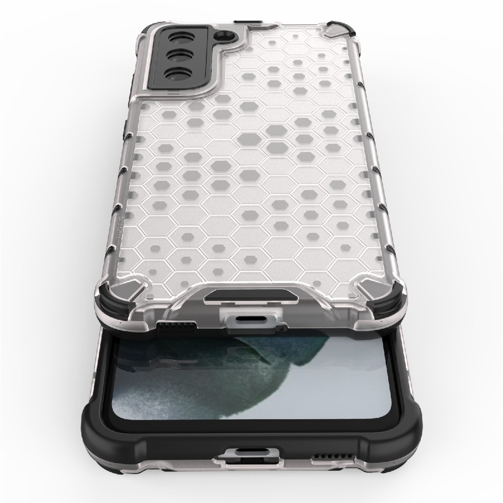 Honeycomb Pattern TPU + PC Hybrid Case Mobile Phone Protector for Samsung Galaxy S21 FE - White-3
