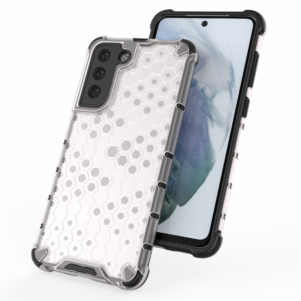 Honeycomb Pattern TPU + PC Hybrid Case Mobile Phone Protector for Samsung Galaxy S21 FE - White-5