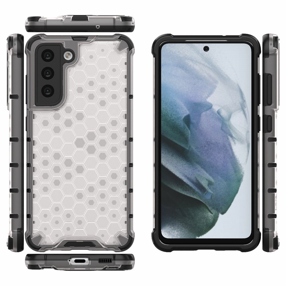 Honeycomb Pattern TPU + PC Hybrid Case Mobile Phone Protector for Samsung Galaxy S21 FE - White-6