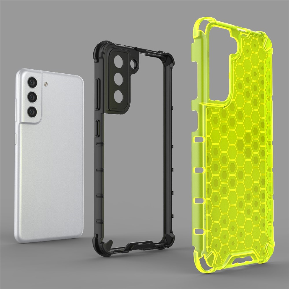 Honeycomb Pattern TPU + PC Hybrid Case Mobile Phone Protector for Samsung Galaxy S21 FE - White-7