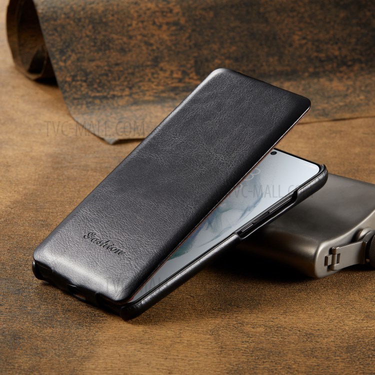 Vertical Flip Phone Cover Textured Leather Shell for Samsung Galaxy S21 Ultra 5G - Black-9