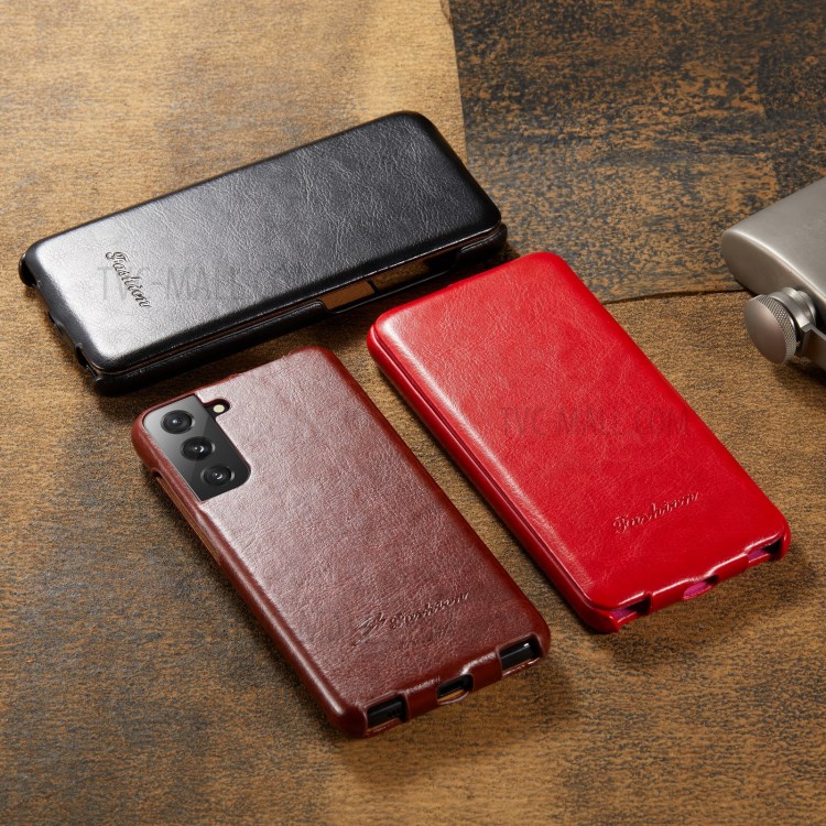 Anti-scratch Textured Leather Phone Cover Vertical Flip Shell for Samsung Galaxy S21+ 5G - Black-11