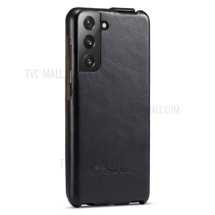 Anti-scratch Textured Leather Phone Cover Vertical Flip Shell for Samsung Galaxy S21+ 5G - Black-3