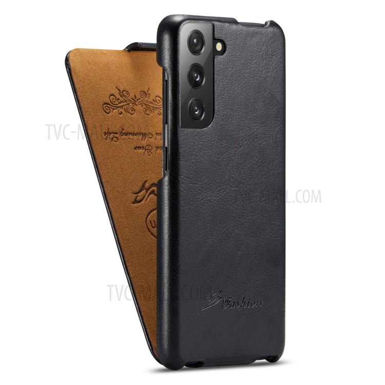 Anti-scratch Textured Leather Phone Cover Vertical Flip Shell for Samsung Galaxy S21+ 5G - Black-4