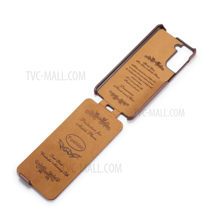 Anti-scratch Textured Leather Phone Cover Vertical Flip Shell for Samsung Galaxy S21+ 5G - Black-5