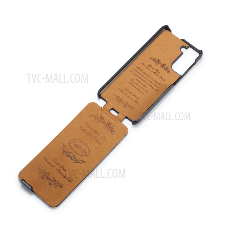 Textured Leather Phone Cover Vertical Flip Shell for Samsung Galaxy S21 5G - Black-5