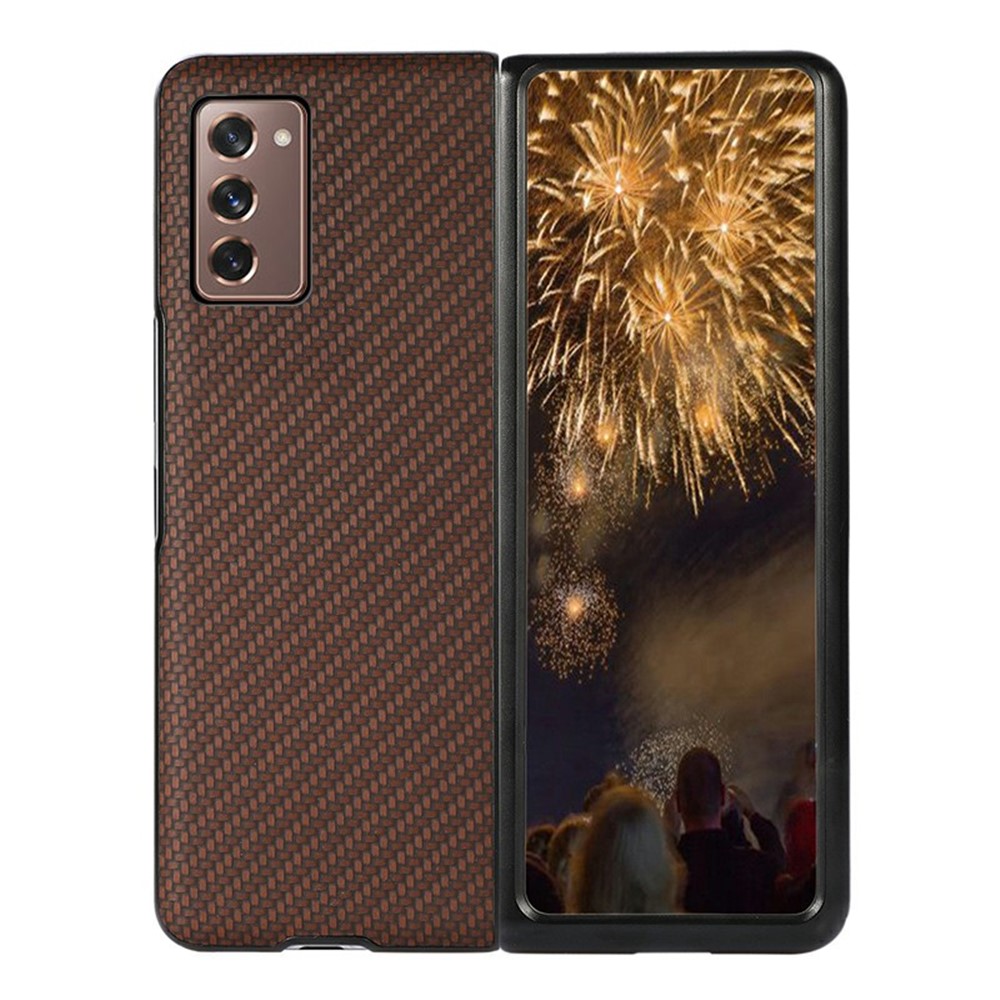 Carbon Fiber Texture Leather Case for Samsung Galaxy Z Fold2 5G - Brown