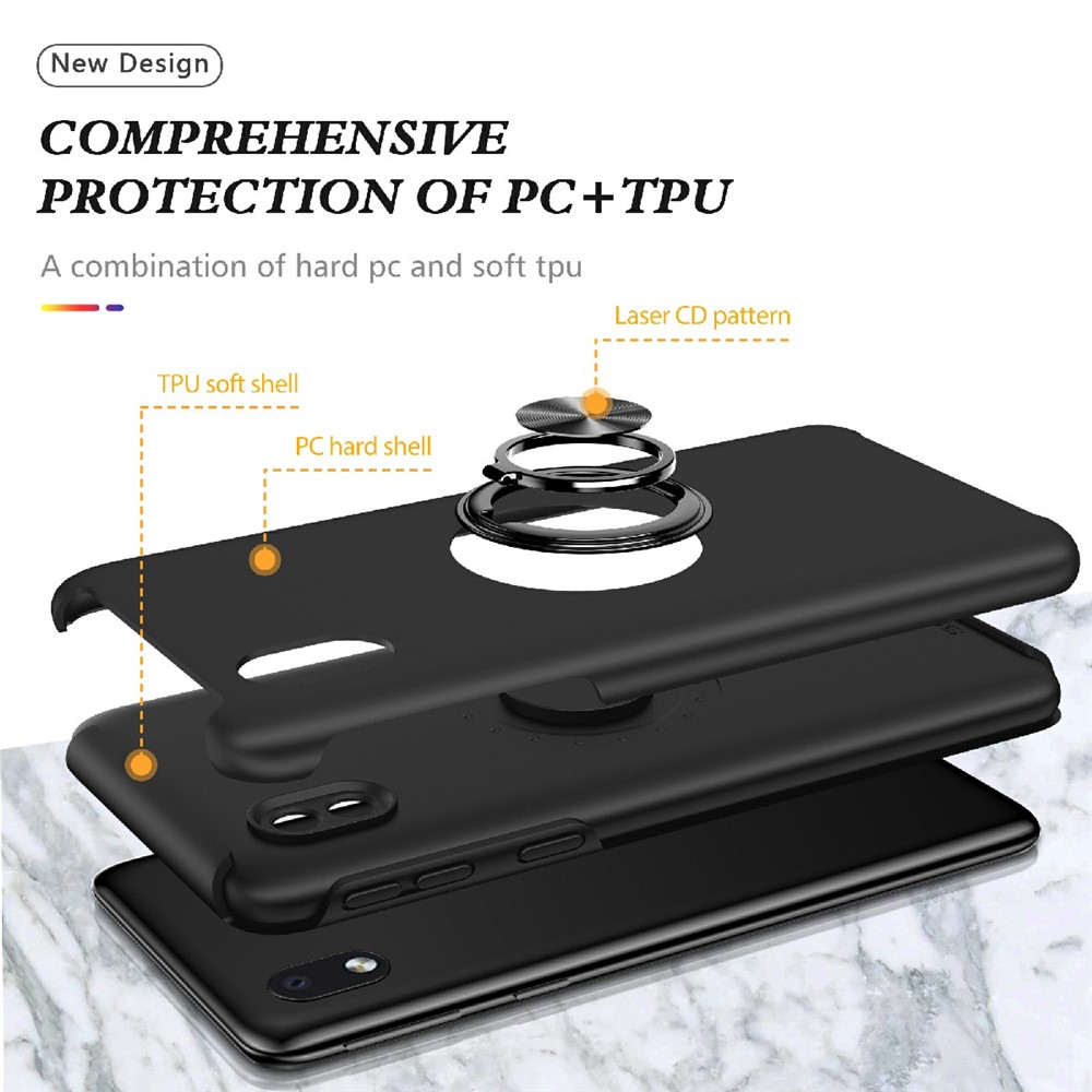 Shockproof Hybrid Phone Case Cover with Ring Kickstand for Samsung Galaxy A01 Core - Black-4