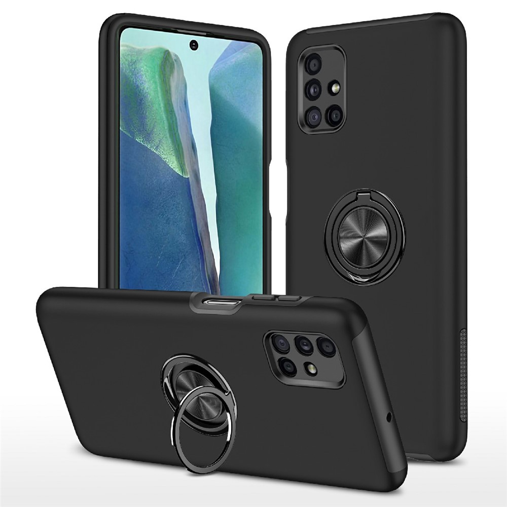 Plastic+TPU Hybrid Phone Case Cover Shell with Ring Kickstand for Samsung Galaxy M51 (Global Version) - Black-1