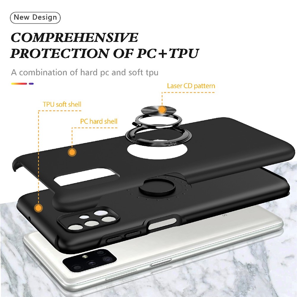 Plastic+TPU Hybrid Phone Case Cover Shell with Ring Kickstand for Samsung Galaxy M51 (Global Version) - Black-4