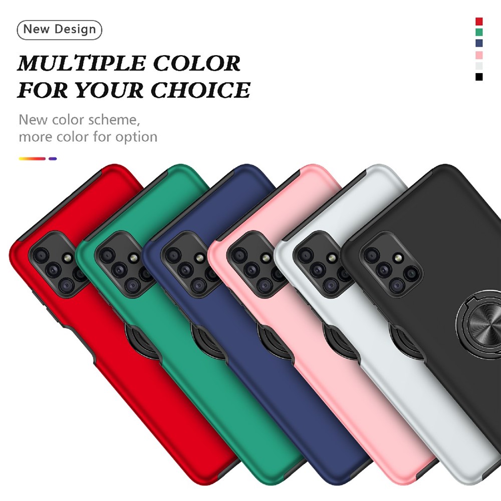 Plastic+TPU Hybrid Phone Case Cover Shell with Ring Kickstand for Samsung Galaxy M51 (Global Version) - Black-8
