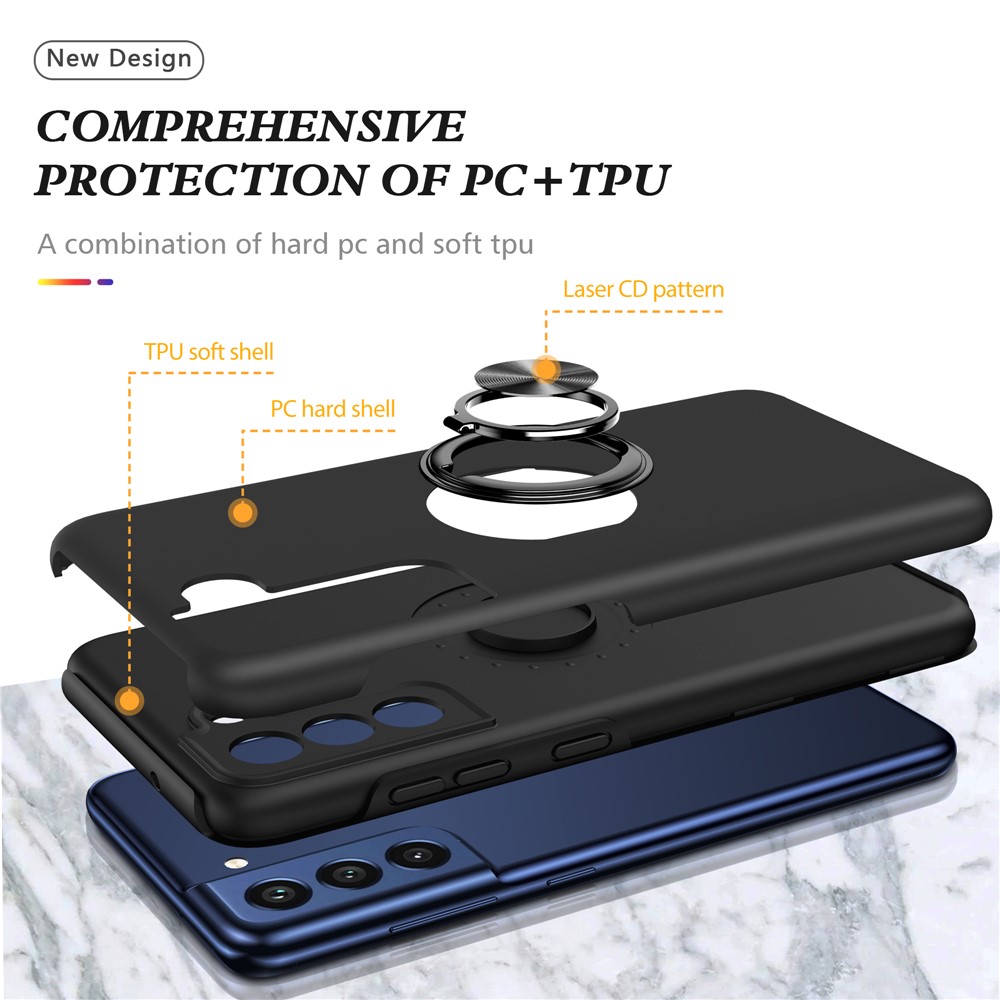 Invisible Ring Kickstand Design Hybrid Mobile Phone Case Cover for Samsung Galaxy S21 FE - Black-4