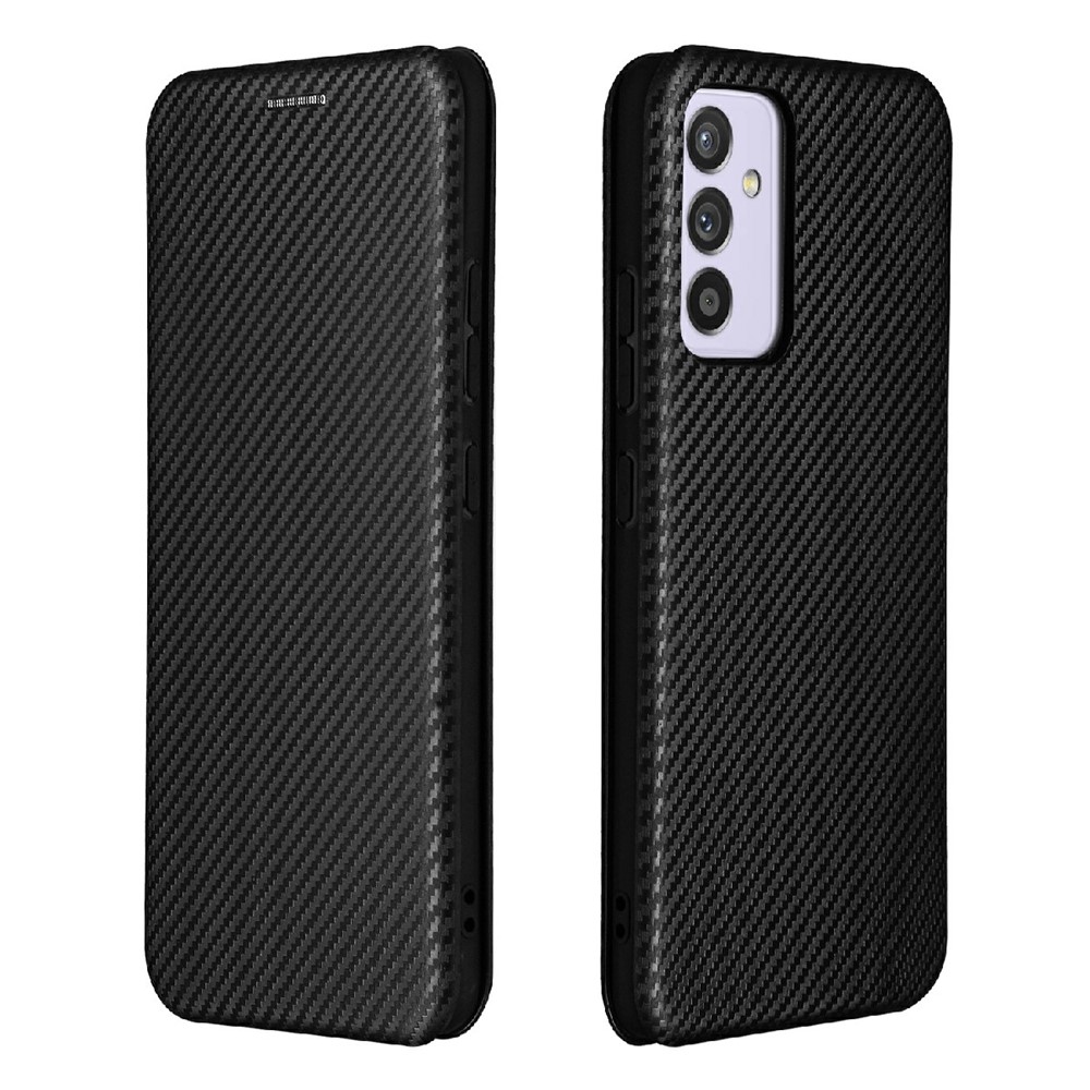 Carbon Fiber Texture Card Slot Auto-absorbed Leather Phone Shell Cover for Samsung Galaxy A82 5G - Black-1