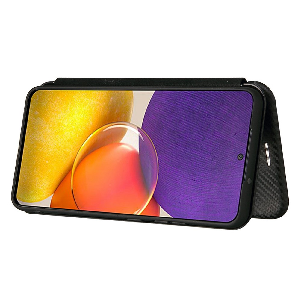 Carbon Fiber Texture Card Slot Auto-absorbed Leather Phone Shell Cover for Samsung Galaxy A82 5G - Black-4