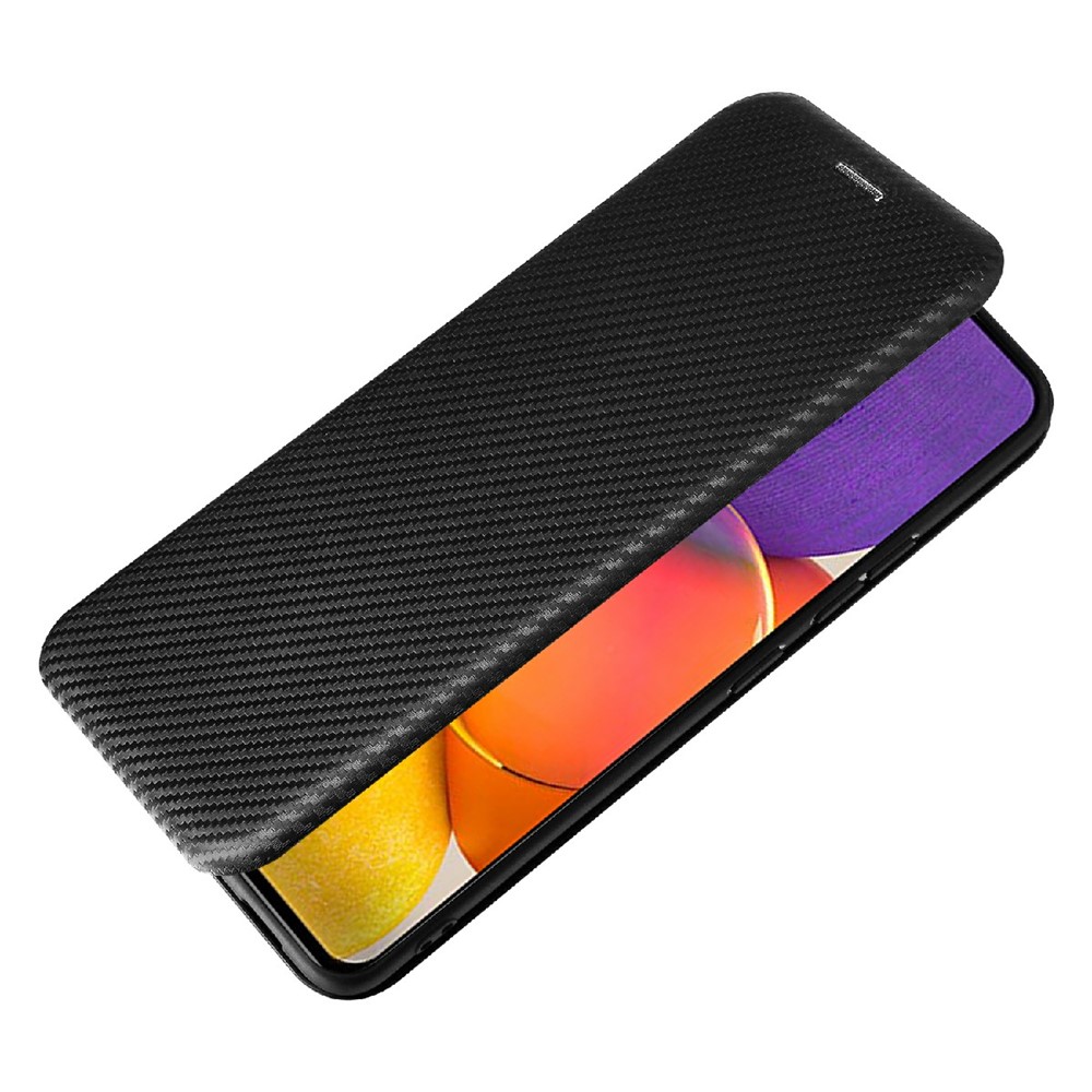 Carbon Fiber Texture Card Slot Auto-absorbed Leather Phone Shell Cover for Samsung Galaxy A82 5G - Black-8