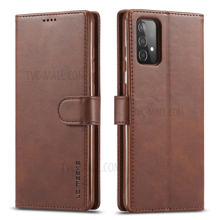 LC.IMEEKE Leather Protective Case Wallet Stand Phone Cover Shell for Samsung Galaxy A82 5G - Coffee-1