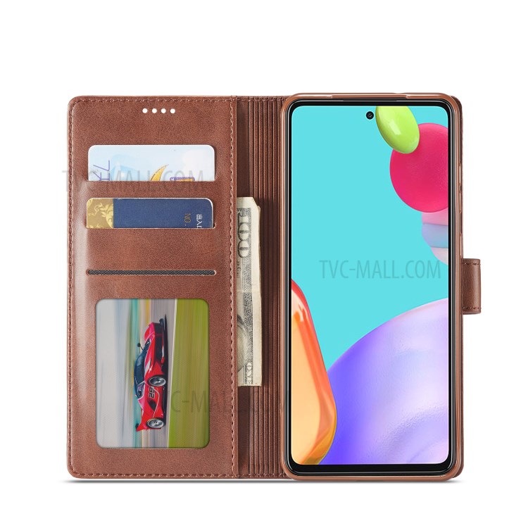 LC.IMEEKE Leather Protective Case Wallet Stand Phone Cover Shell for Samsung Galaxy A82 5G - Coffee-10