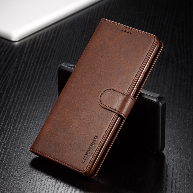 LC.IMEEKE Leather Protective Case Wallet Stand Phone Cover Shell for Samsung Galaxy A82 5G - Coffee-14