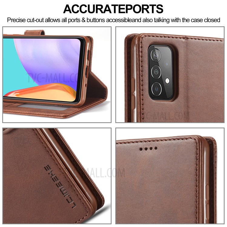 LC.IMEEKE Leather Protective Case Wallet Stand Phone Cover Shell for Samsung Galaxy A82 5G - Coffee-4