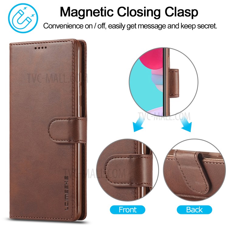 LC.IMEEKE Leather Protective Case Wallet Stand Phone Cover Shell for Samsung Galaxy A82 5G - Coffee-5