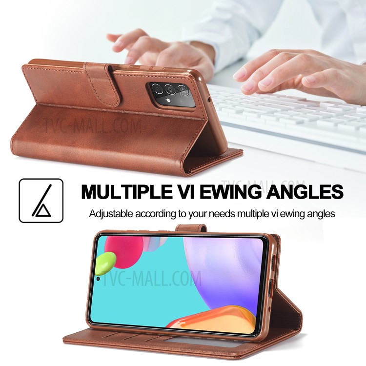 LC.IMEEKE Leather Protective Case Wallet Stand Phone Cover Shell for Samsung Galaxy A82 5G - Coffee-6