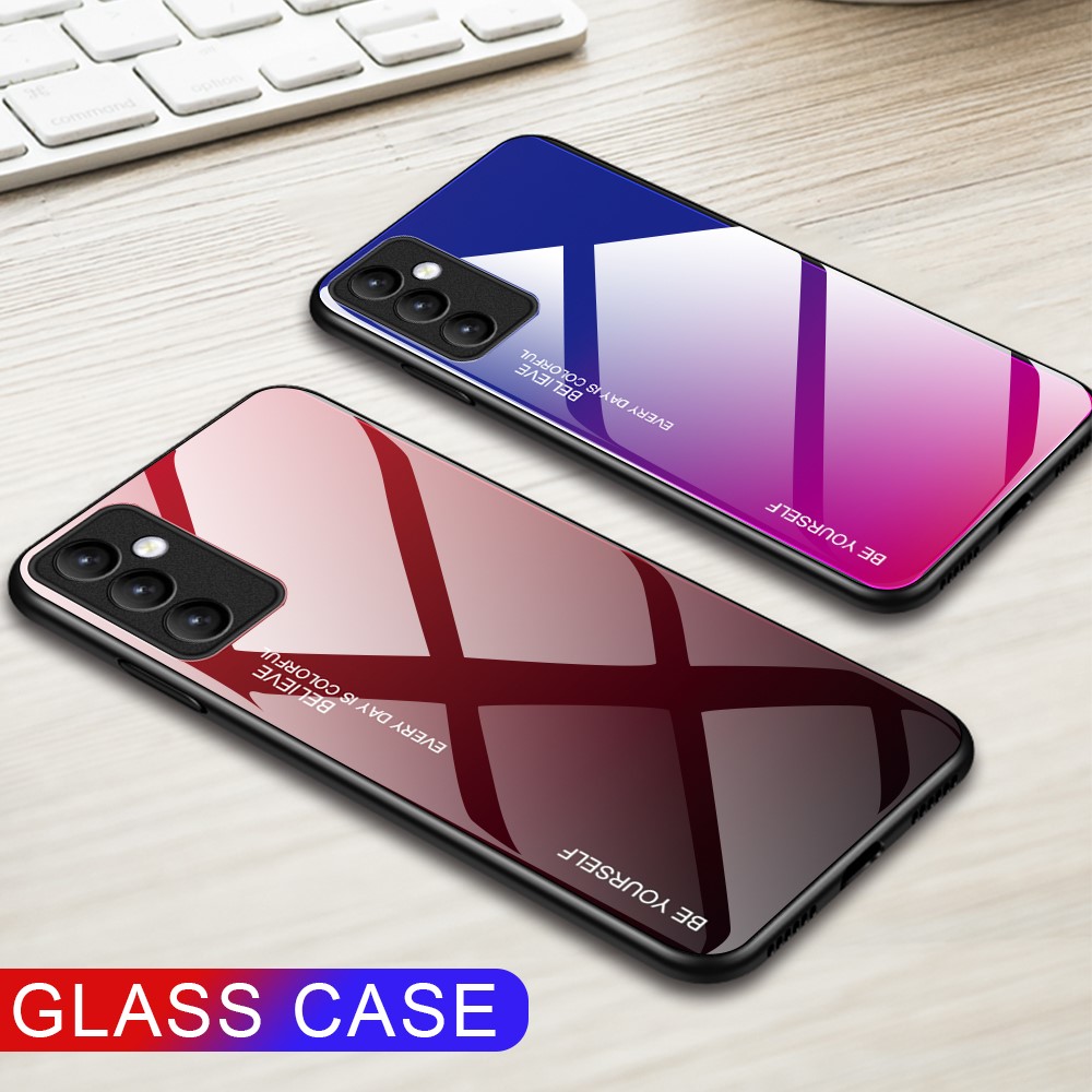 Gradient Color Shockproof Tempered Glass Cell Phone Back Case Cover Shell for Samsung Galaxy A82 5G - Blue/Black-10