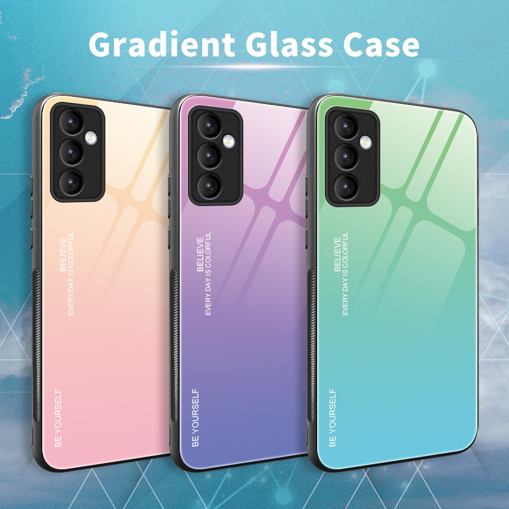 Gradient Color Shockproof Tempered Glass Cell Phone Back Case Cover Shell for Samsung Galaxy A82 5G - Blue/Black-11