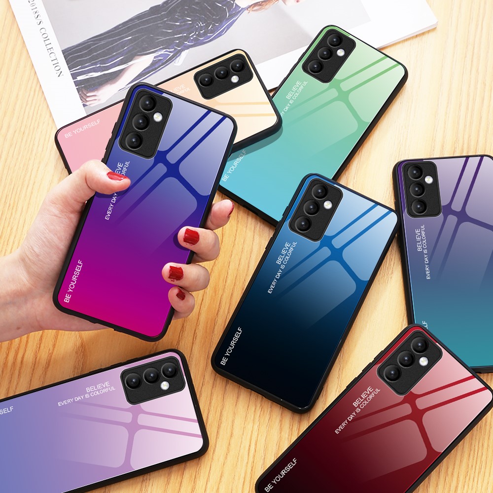 Gradient Color Shockproof Tempered Glass Cell Phone Back Case Cover Shell for Samsung Galaxy A82 5G - Blue/Black-15