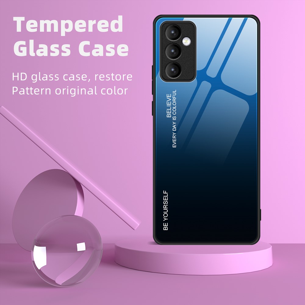 Gradient Color Shockproof Tempered Glass Cell Phone Back Case Cover Shell for Samsung Galaxy A82 5G - Blue/Black-2
