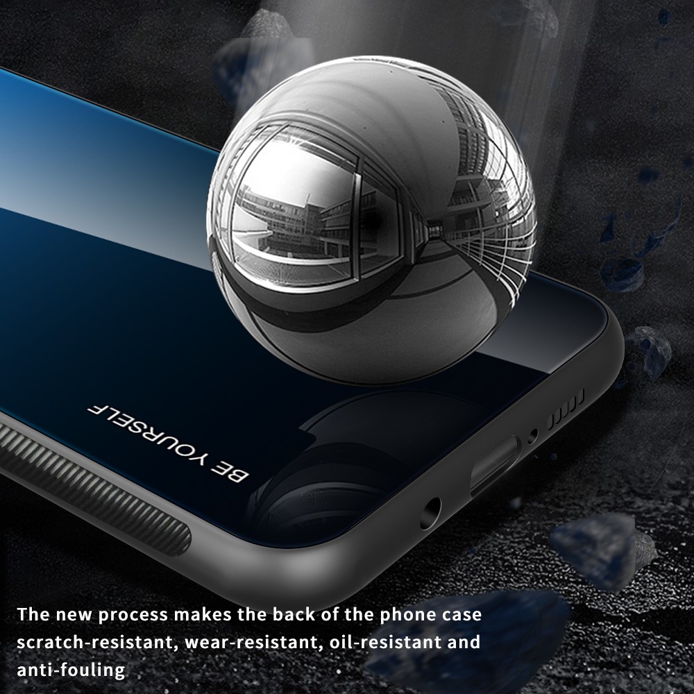 Gradient Color Shockproof Tempered Glass Cell Phone Back Case Cover Shell for Samsung Galaxy A82 5G - Blue/Black-4