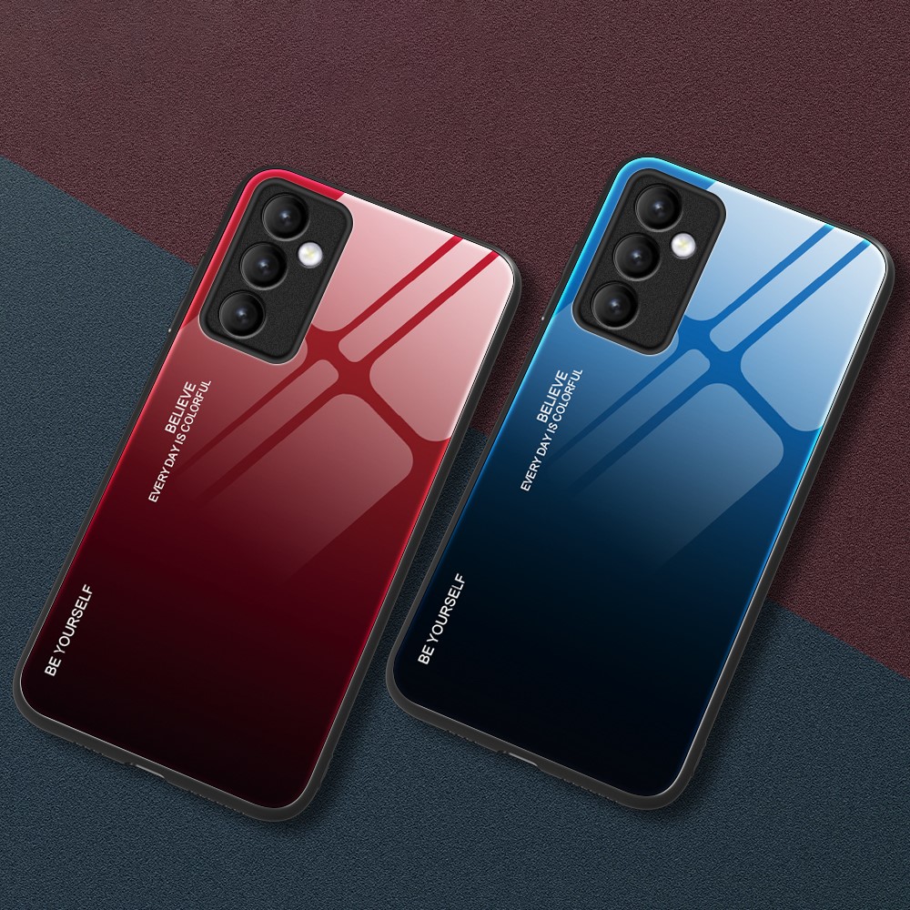 Gradient Color Shockproof Tempered Glass Cell Phone Back Case Cover Shell for Samsung Galaxy A82 5G - Blue/Black-7
