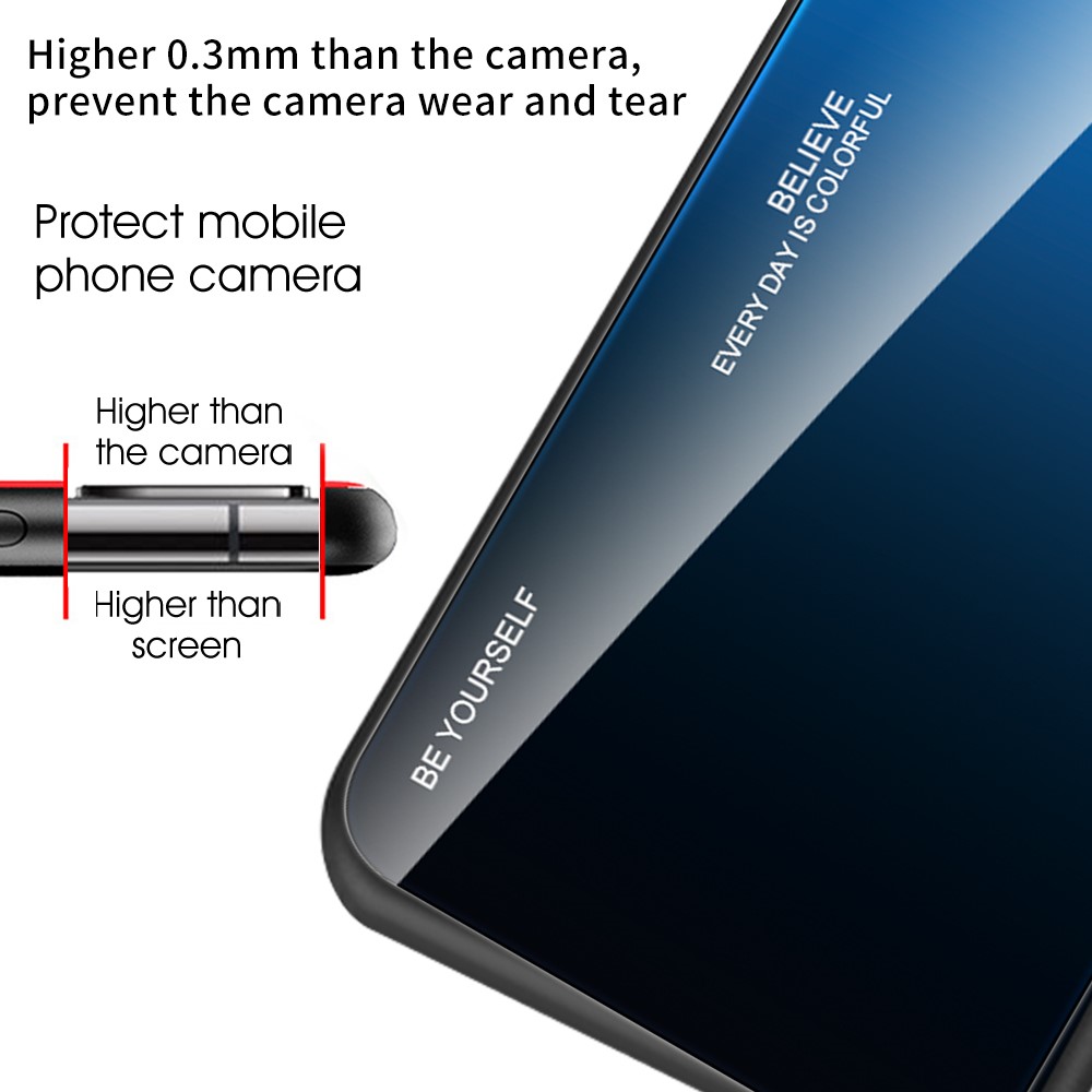 Color Gradient Design Scratch Resistant Tempered Glass Phone Back Case Protector for Samsung Galaxy S21 FE - Blue/Black-6