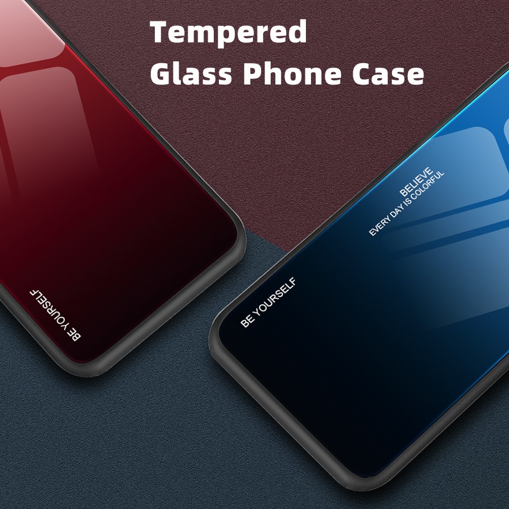 Color Gradient Design Scratch Resistant Tempered Glass Phone Back Case Protector for Samsung Galaxy S21 FE - Blue/Black-9