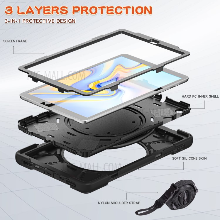 360 Degree Swivel Kickstand Design Tablet Cover Shell Case with Shoulder Strap (B Style) for Samsung Galaxy Tab A 10.1 (2019) - Black-2