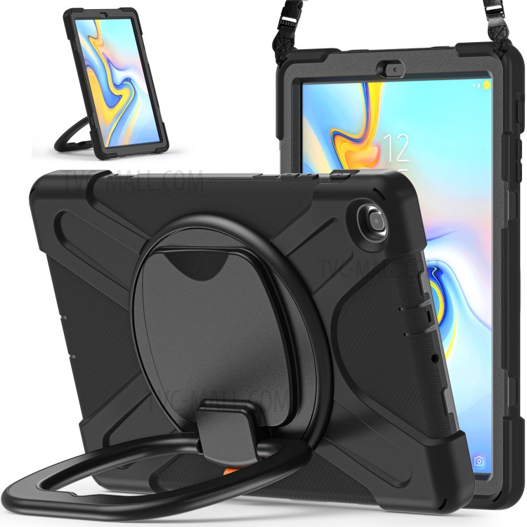 360 Degree Swivel Kickstand Design Tablet Cover Shell Case with Shoulder Strap (B Style) for Samsung Galaxy Tab A 10.1 (2019) - Black-3