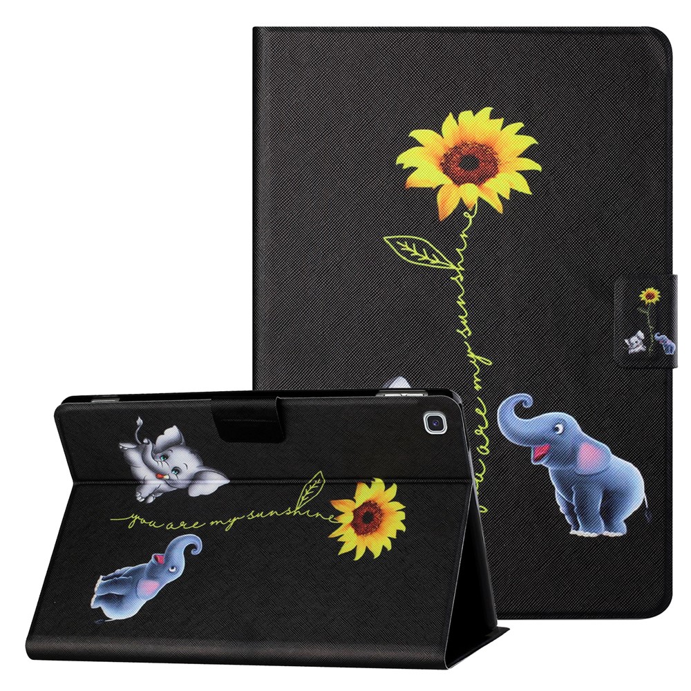 Distinctive Pattern Printing Card Holder Leather Stand Case for Samsung Galaxy Tab A7 Lite 8.7 T220 / T225 Cover - Elephants and Sunflower-1