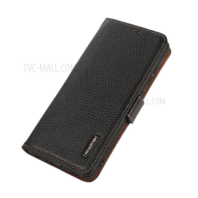 KHAZNEH Anti-theft Swiping Litchi Texture Genuine RFID Blocking Leather Well-Protected Phone Case for Samsung Galaxy S21+ 5G - Black-5