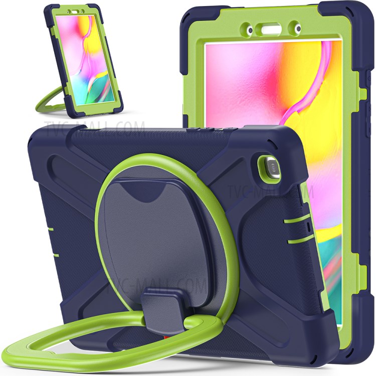 360 Degree Swivel Kickstand PC + Silicone Combo Hybrid Case with Shoulder Strap for Samsung Galaxy Tab A 8.0 Wi-Fi (2019) SM-T290/T295 - Dark Blue/Green-10