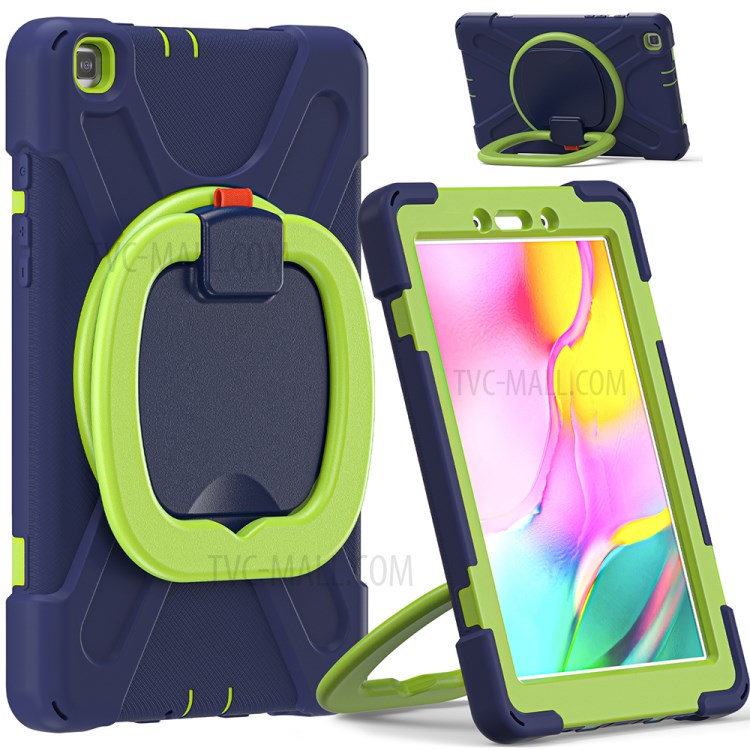 360 Degree Swivel Kickstand PC + Silicone Combo Hybrid Case with Shoulder Strap for Samsung Galaxy Tab A 8.0 Wi-Fi (2019) SM-T290/T295 - Dark Blue/Green-11