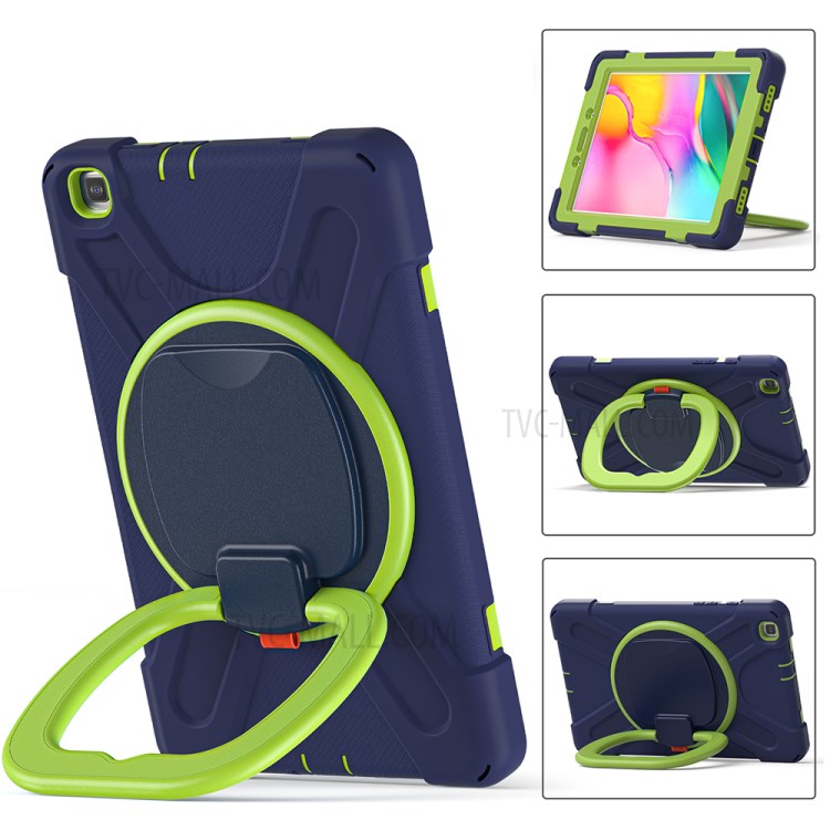 360 Degree Swivel Kickstand PC + Silicone Combo Hybrid Case with Shoulder Strap for Samsung Galaxy Tab A 8.0 Wi-Fi (2019) SM-T290/T295 - Dark Blue/Green-12