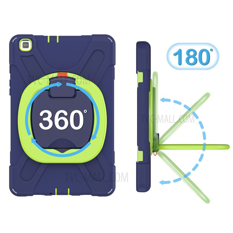 360 Degree Swivel Kickstand PC + Silicone Combo Hybrid Case with Shoulder Strap for Samsung Galaxy Tab A 8.0 Wi-Fi (2019) SM-T290/T295 - Dark Blue/Green-2