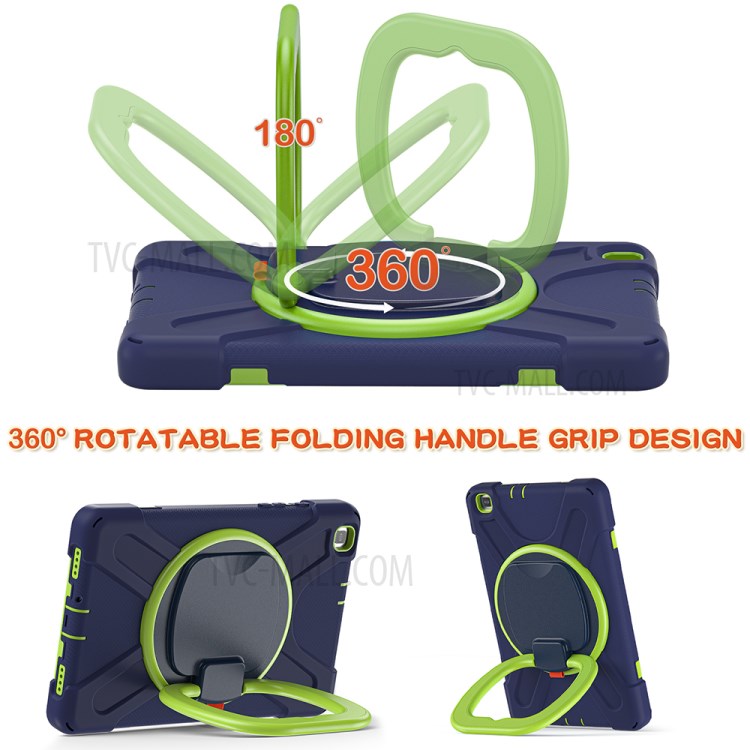 360 Degree Swivel Kickstand PC + Silicone Combo Hybrid Case with Shoulder Strap for Samsung Galaxy Tab A 8.0 Wi-Fi (2019) SM-T290/T295 - Dark Blue/Green-3